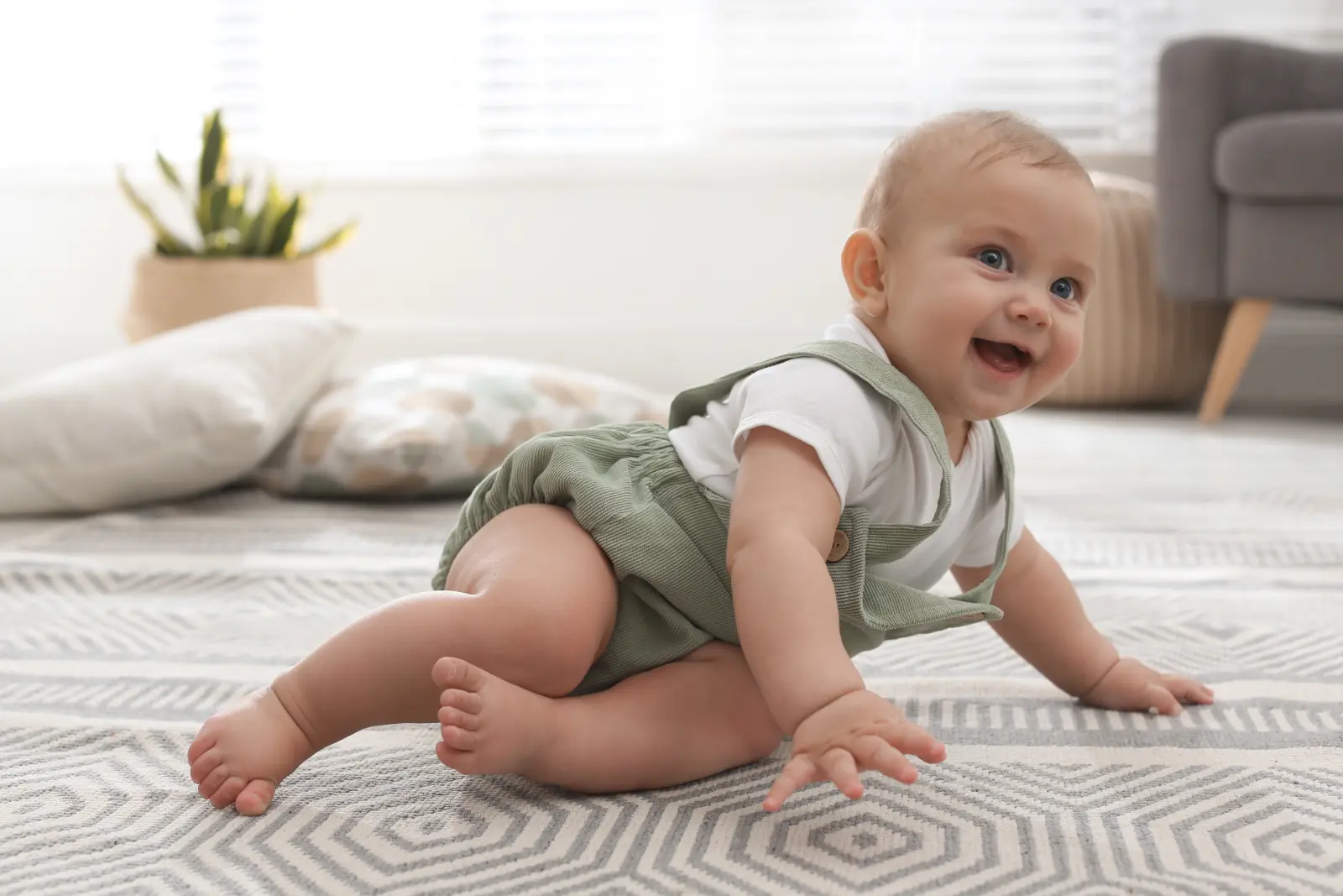 Rights in Infant Adoption with a smiling baby crawling in livingroom